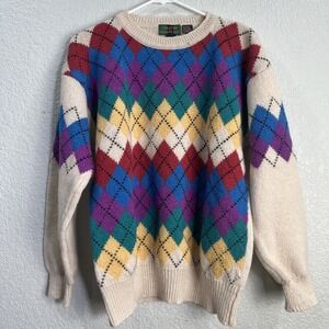 VTG Colours Alexander Julian Wool Argyle Grandpa Sweater Mens L Multicolor